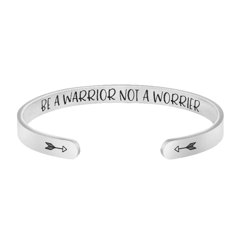 bracelets with initial charm -Be a Warrior Not a Worrier Inspiratonal Bracelets