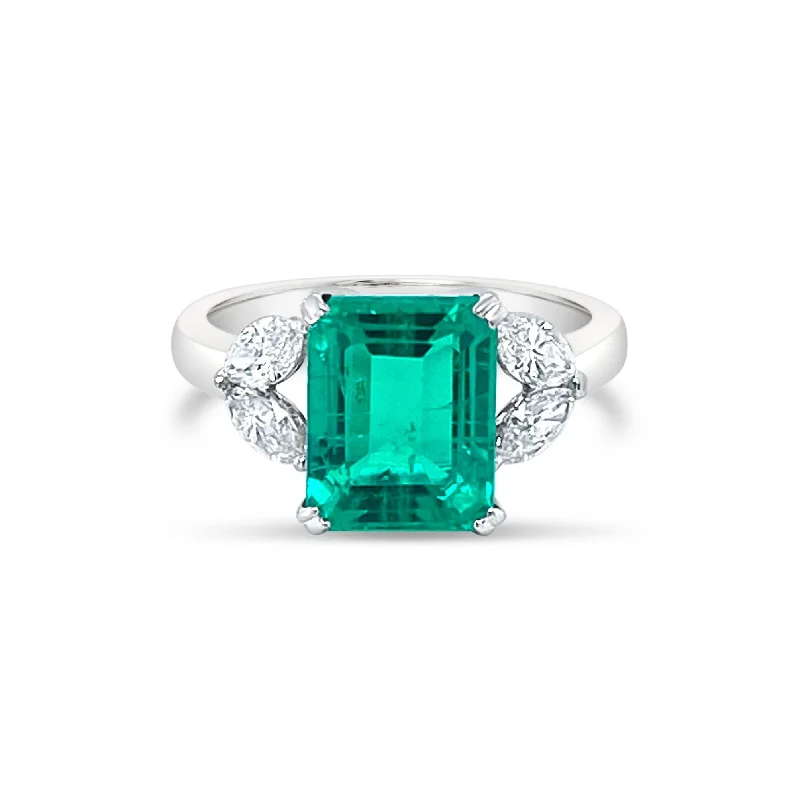 ladies rings handmade unique -Emerald cut Emerald & Marquise cut Diamonds "Felicity" Ring