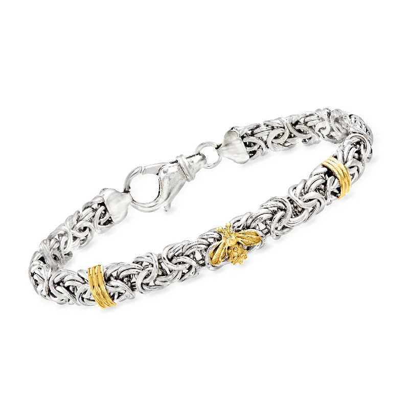 bracelets minimalist chic look -Ross-Simons Sterling Silver Byzantine Bracelet With 14kt Yellow Gold Bee and Bar Stations