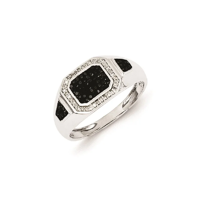 ladies rings for stylish women -Sterling Silver Rhodium Plated Black and White Diamond Men's Ring