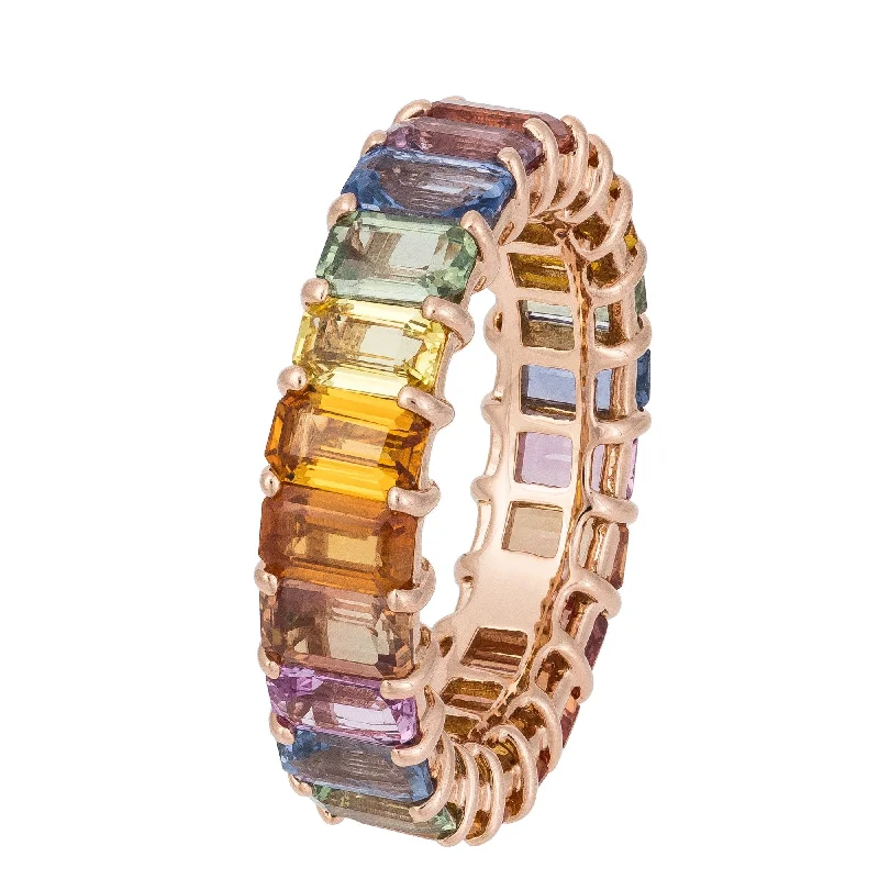 ladies rings with turquoise stone -Rectangular Multi Colour Sapphires Eternity Ring