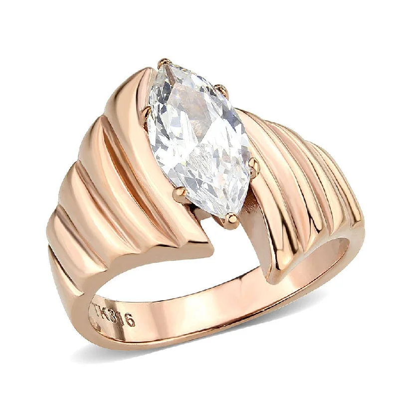 ladies rings for daily wear -Rose Gold Ion Plating Stainless Steel Ring with Clear Marquise Cubic Zirconia