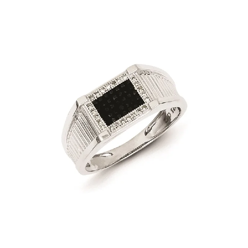 ladies rings with pink tourmaline -Sterling Silver Rhodium Plated Black and White Diamond Men's Ring