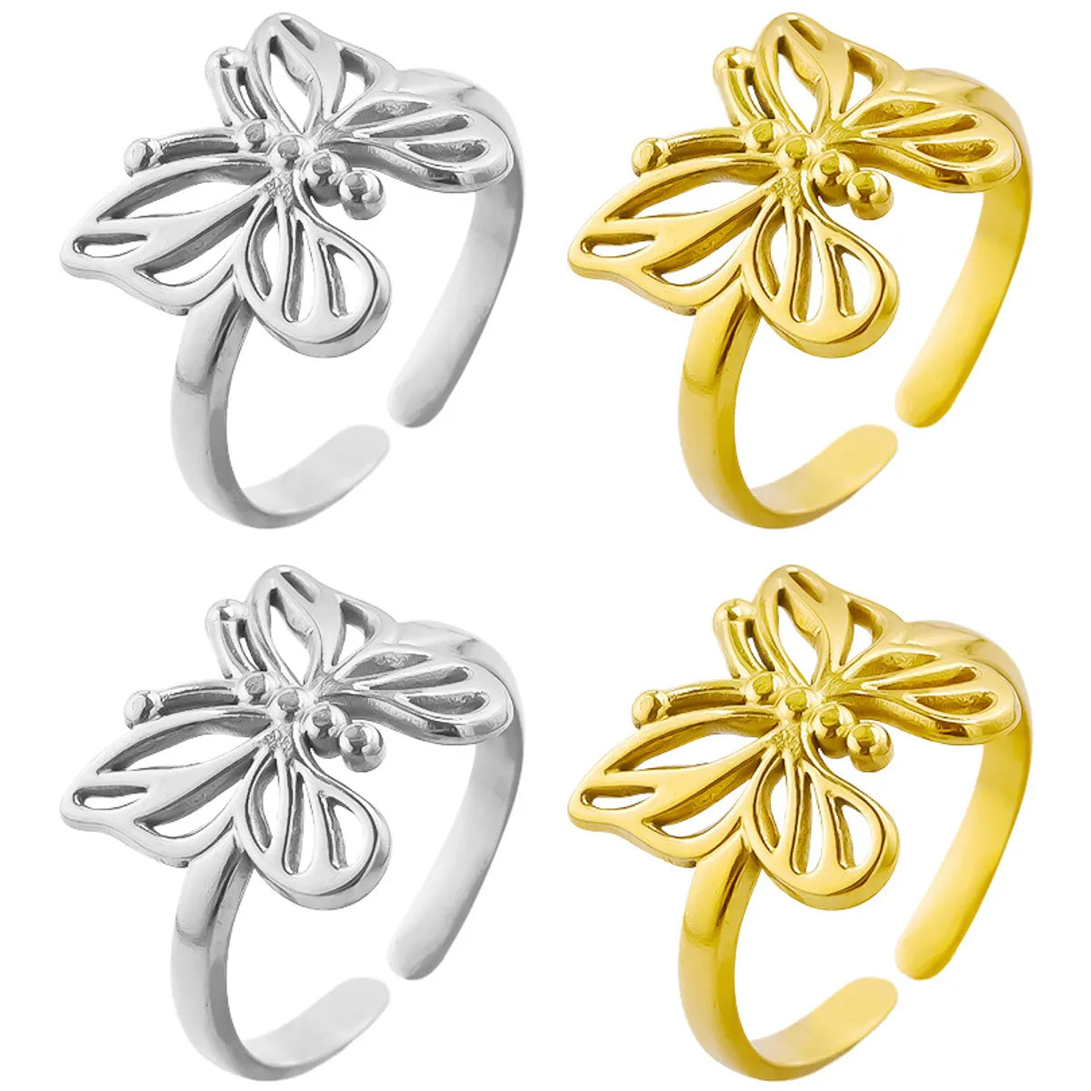 ladies rings bold statement piece -Wholesale Jewelry Sweet Simple Style Butterfly 304 Stainless Steel 18K Gold Plated Polishing Hollow Out Open Rings