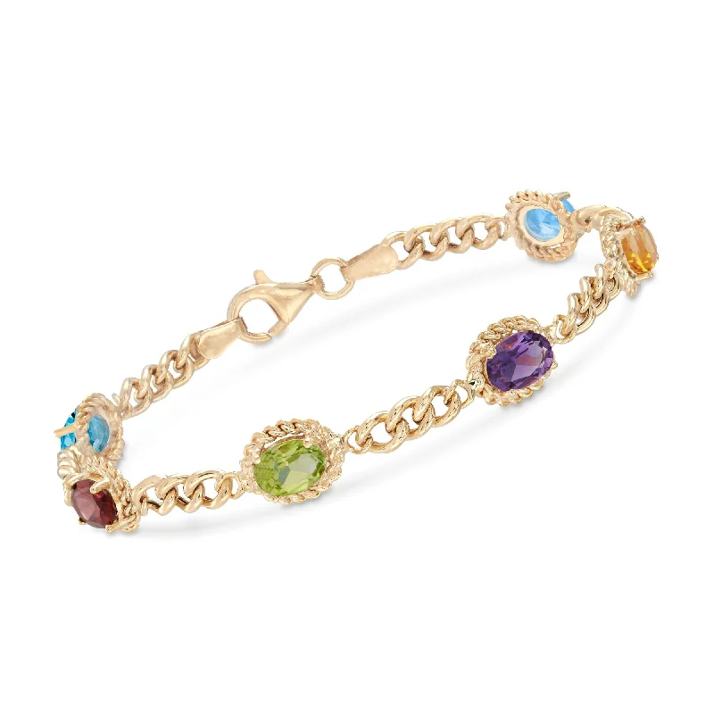 bracelets with arrow detail -Ross-Simons Multi-Stone Link Bracelet in 18kt Gold Over Sterling Silver