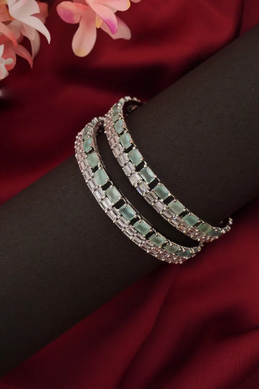 bracelets with lock charm -Cyan Stone American Diamond Bangles