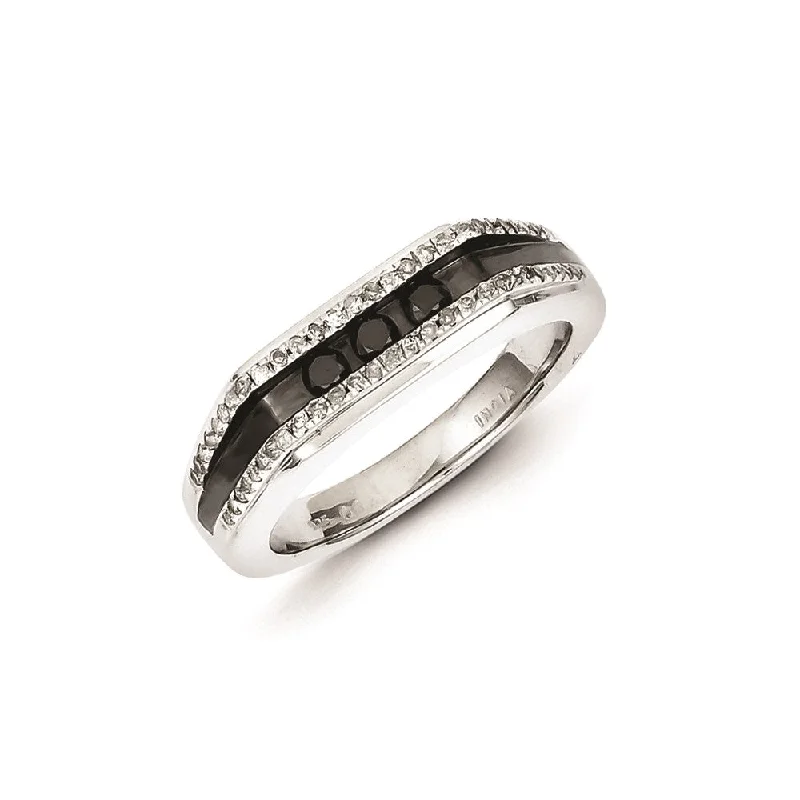 ladies rings handmade unique -Sterling Silver Rhodium Plated Black and White Diamond Men's Ring