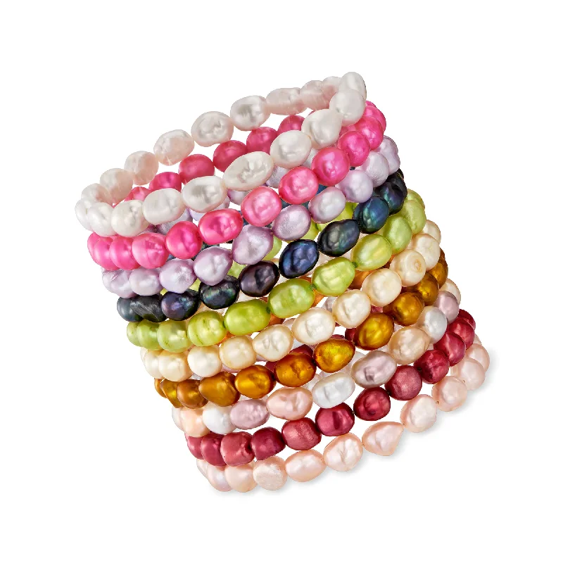 bracelets bold statement piece -Ross-Simons 6-7mm Multicolored Cultured Pearl Jewelry Set: Ten Stretch Bracelets