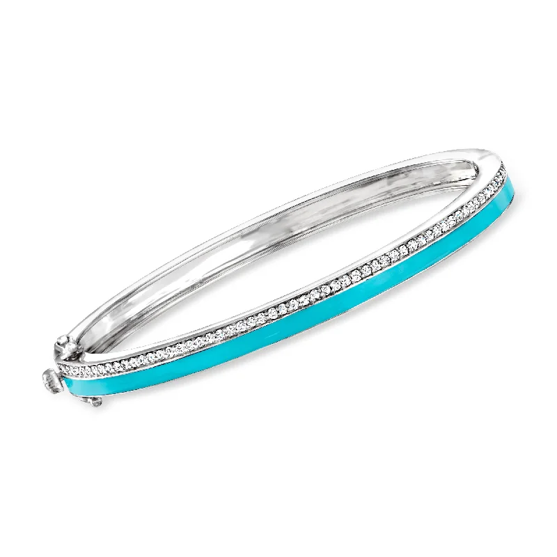 bracelets chic modern look -Ross-Simons Diamond and Turquoise Enamel Bangle Bracelet in Sterling Silver