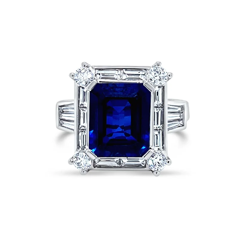 ladies rings bold statement piece -Emerald cut Sapphire & Diamonds "Alexandra" Ring