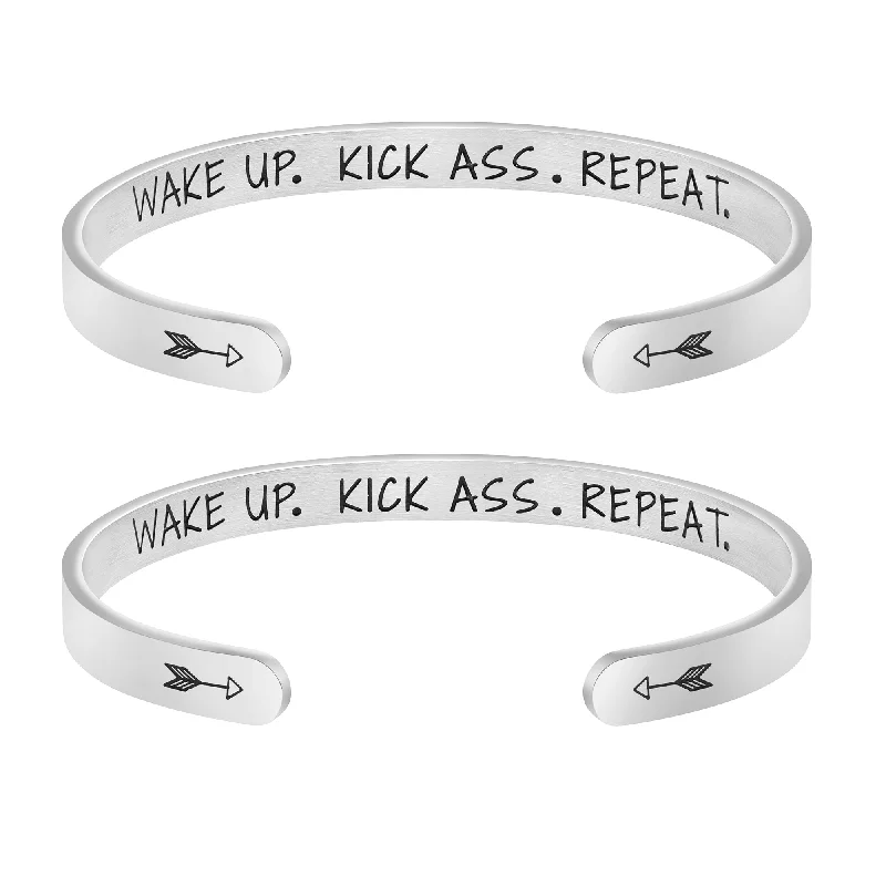 bracelets with opal gem -Wake up kick ass repeat Set of 2 Bracelet