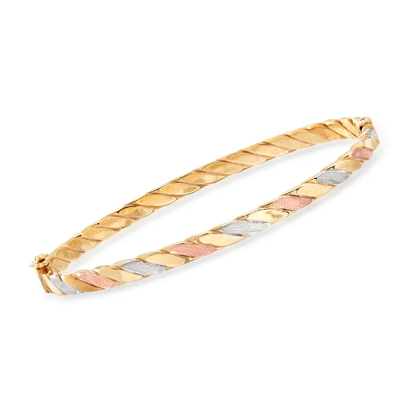 bracelets for women gold elegance -Ross-Simons Italian 18kt Tri-Colored Gold Twisted Bangle Bracelet