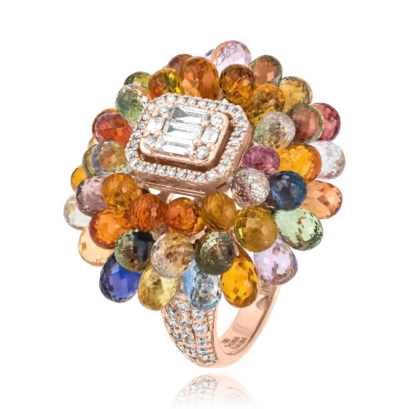 ladies rings for casual wear -Briolette Multi Colour Sapphires & Diamonds Ring