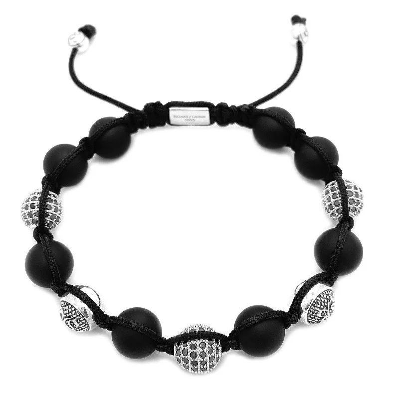 bracelets for teens trendy -Matte Onyx Beaded Bracelet & Silver Beads