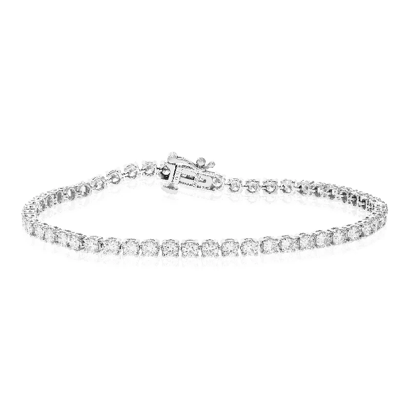 bracelets with opal gem -3 cttw 53 Stones Round Diamond Bracelet 14K White Gold Prong Set 7 Inch