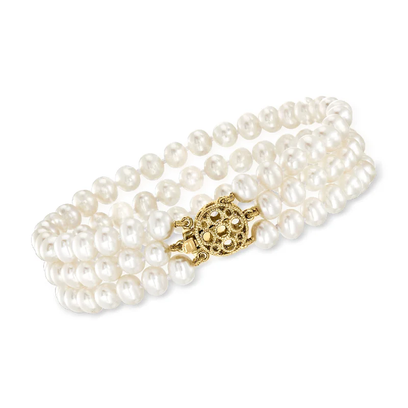 bracelets with onyx black -Ross-Simons 5-5.5mm Cultured Pearl Bracelet With 14kt Yellow Gold Clasp