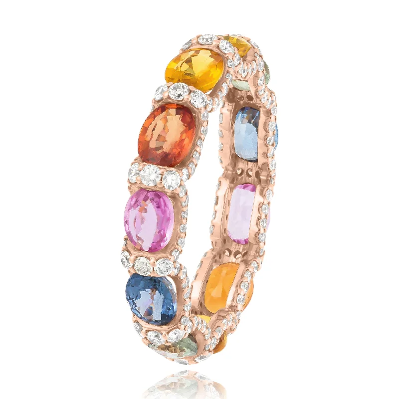 ladies rings with gemstone accent -Oval Multi Colour Sapphires & Diamonds "Naomi" Eternity Ring