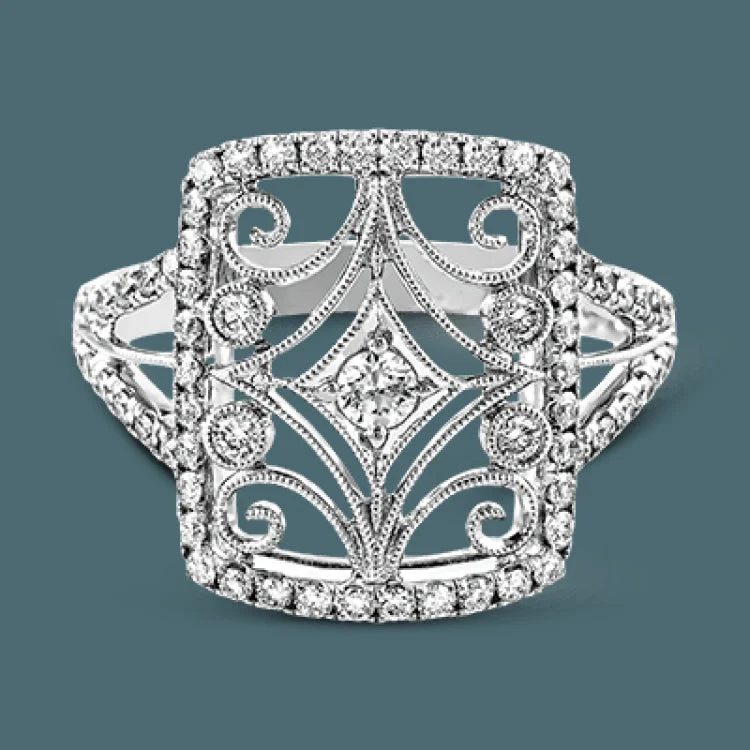 ladies rings with turquoise stone -The intricate design of this vintage style white gold ring is enhanced by .64 ctw of glistening round cut white diamonds.