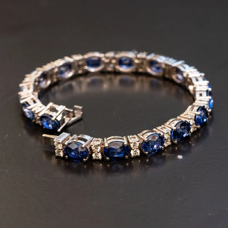 bracelets for party glamour -Cariad - 32.00 carat oval sapphire bracelet with 2.60 carat natural diamonds