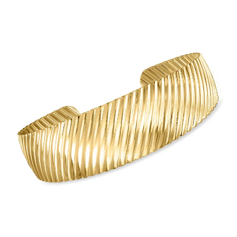 bracelets stylish affordable -Ross-Simons Italian 18kt Gold Over Sterling Ribbed Cuff Bracelet