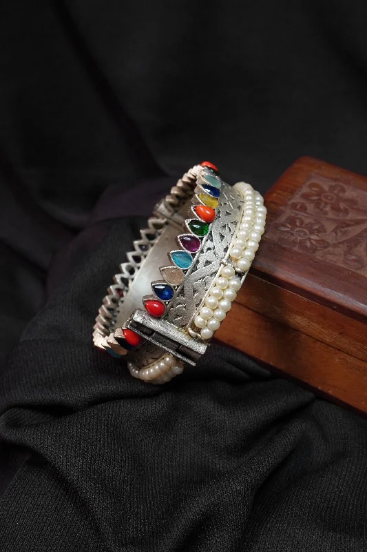 bracelets layered stackable set -Multicolour Oxidized Kada/ Bangle