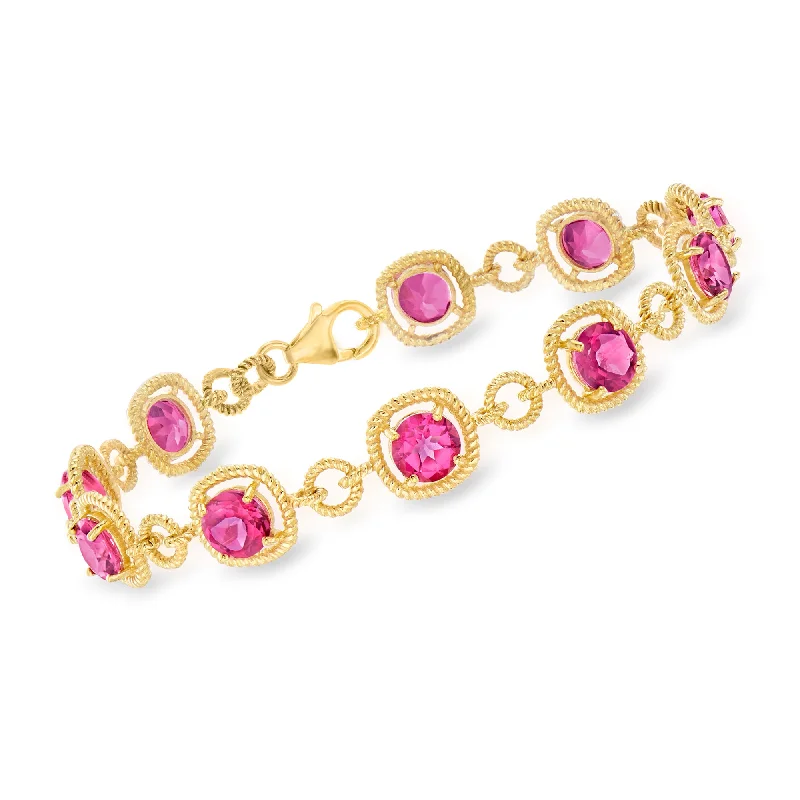 bracelets with initial charm -Ross-Simons Pink Topaz Bracelet in 18kt Gold Over Sterling