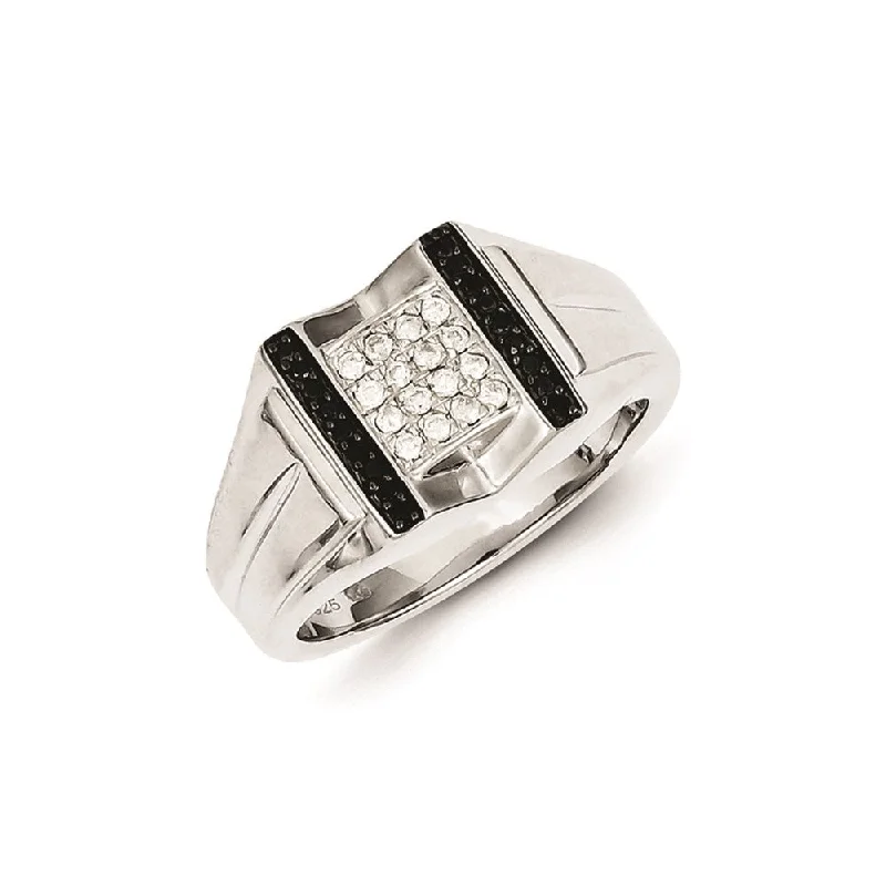 ladies rings with blue sapphire -Sterling Silver Rhodium Plated Black and White Diamond Men's Ring