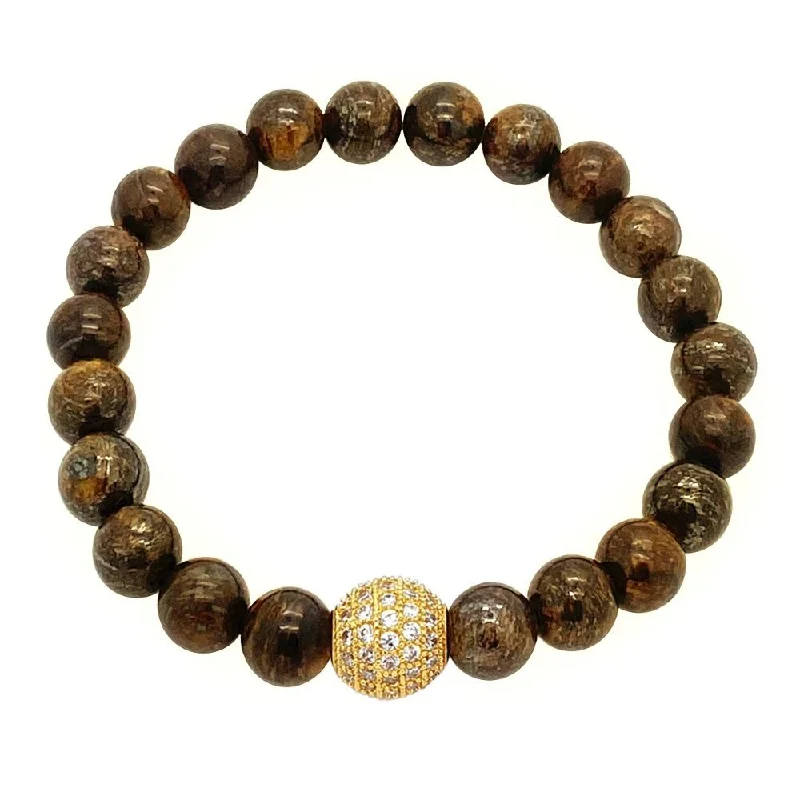 bracelets with birthstone accent -Classic Bronzite & Gold Beaded Bracelet