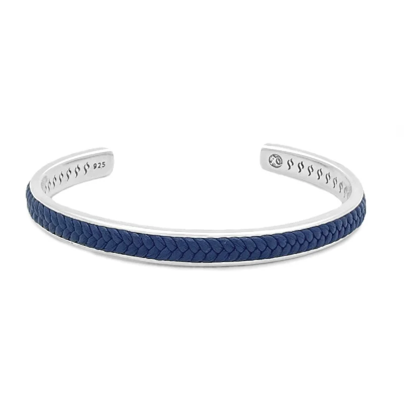 bracelets with silver charm -Blue Leather Silver Cuff Bracelet