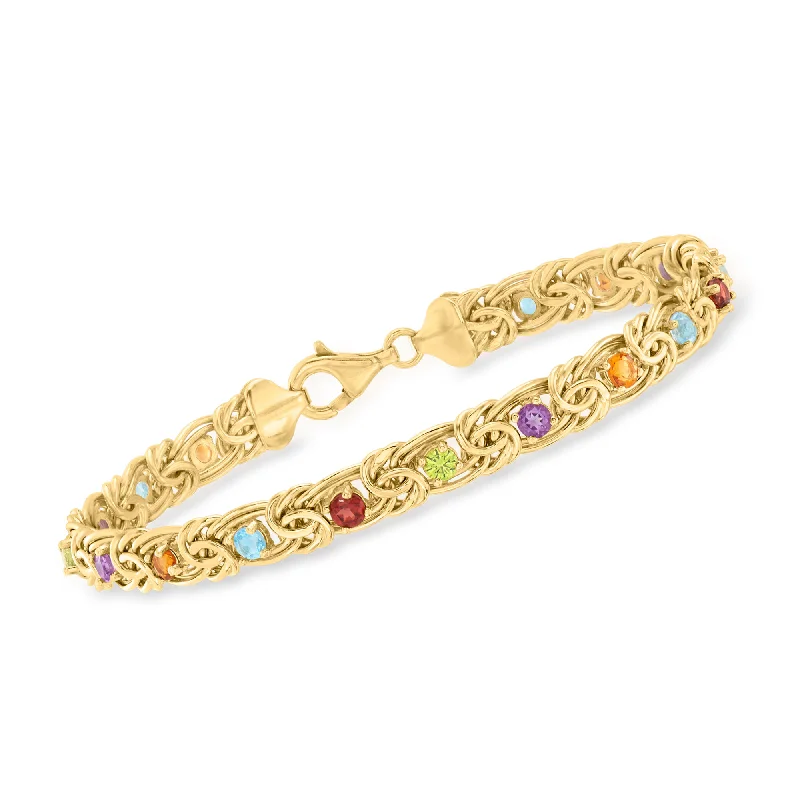 bracelets with amethyst purple -Ross-Simons Multi-Gemstone Byzantine Bracelet in 18kt Gold Over Sterling