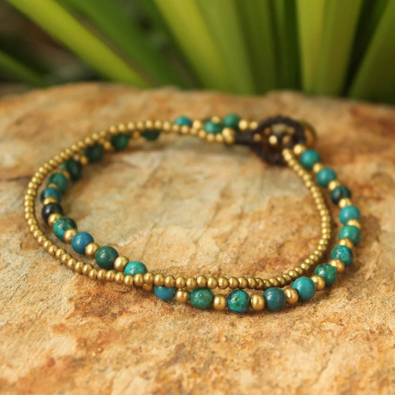 bracelets for mothers gift -Dazzling Green Harmony Serpentine and Brass Beaded Bracelet