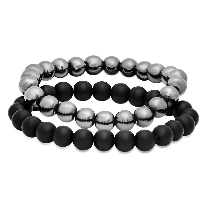 bracelets for daily elegance -Polished Black Onyx and Hematite Stretch Bracelet, 7 inhes