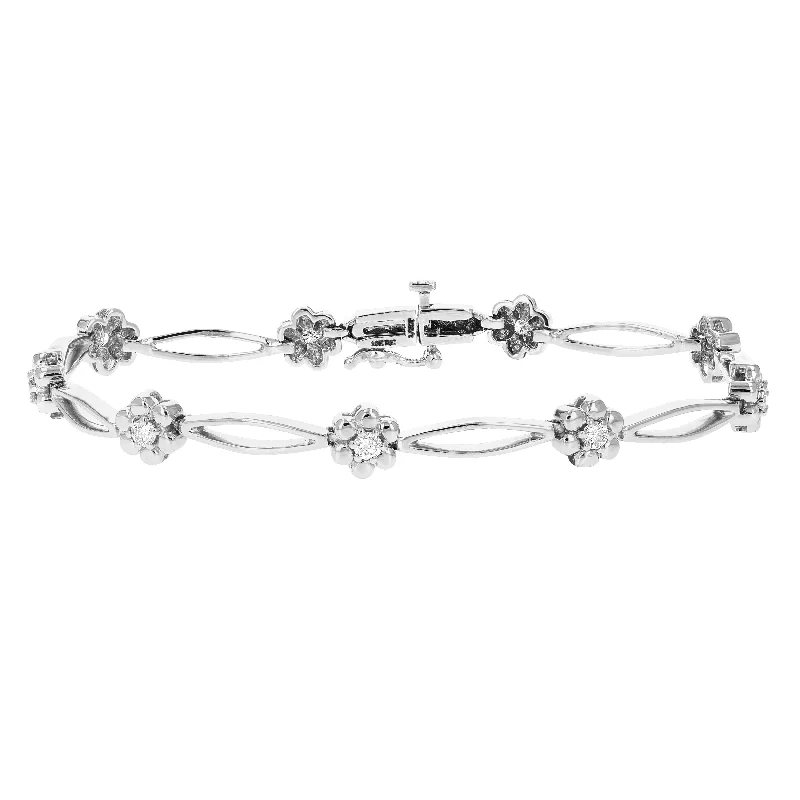 bracelets for teens trendy -1/2 cttw SI2-I1 Diamond Bracelet 10K White Gold Flower Shape Clover 6.5 Inch