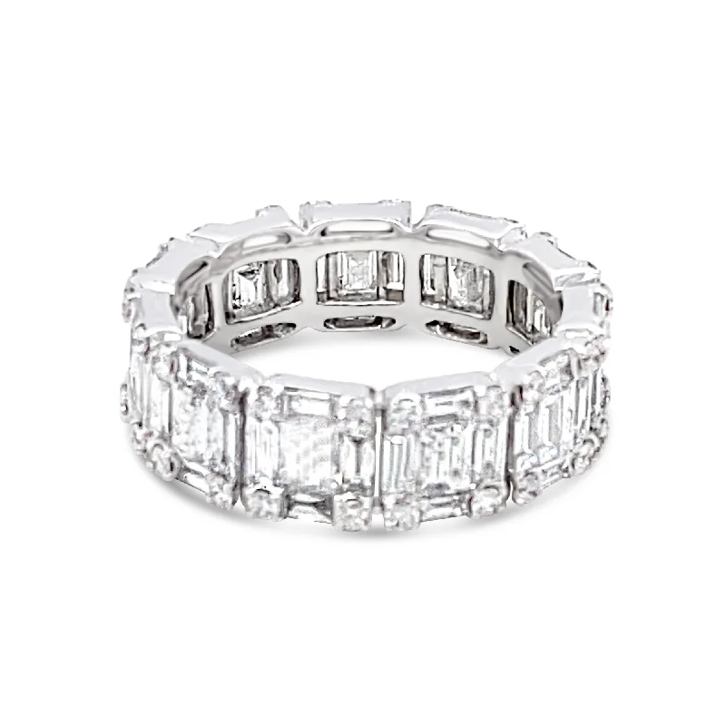 ladies rings dainty subtle charm -Emerald cut Style Invisible set Diamonds Eternity Ring