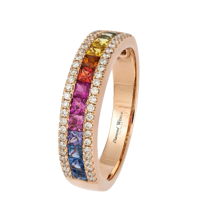 ladies rings two tone metal -Multi Colour Princess cut Sapphires & Diamonds "Raven" Ring