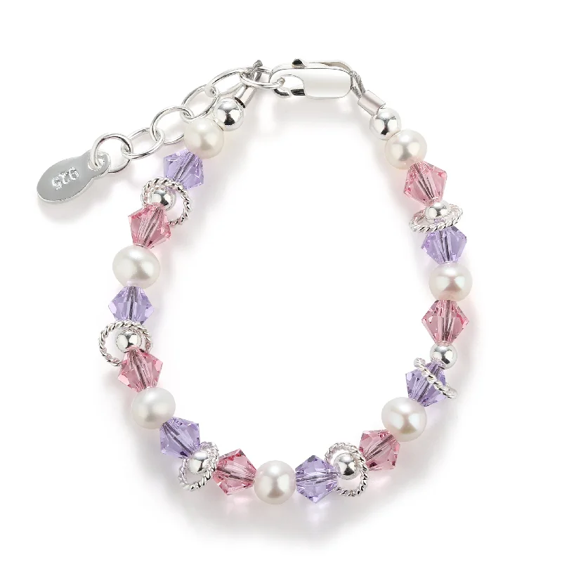 bracelets with star pendant -Sterling Silver Bracelet with Purple and Pink Accents for Kids