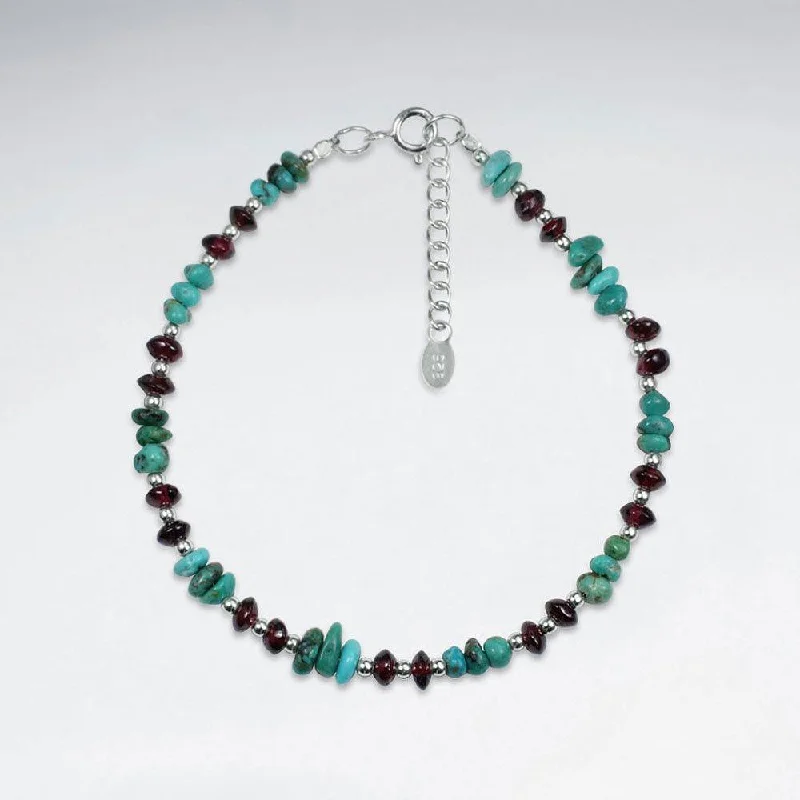 bracelets hypoallergenic metal -Women's Mini Beaded Bracelet Turquoise, Garnet & Silver