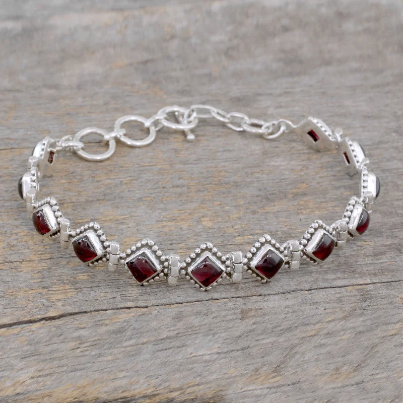 bracelets with black onyx -Deep Red Diamonds Silver & Garnet Tennis Bracelet