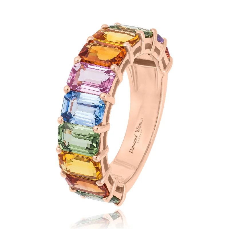 ladies rings for mother gift -Rectangular Multi Colour Sapphire Ring