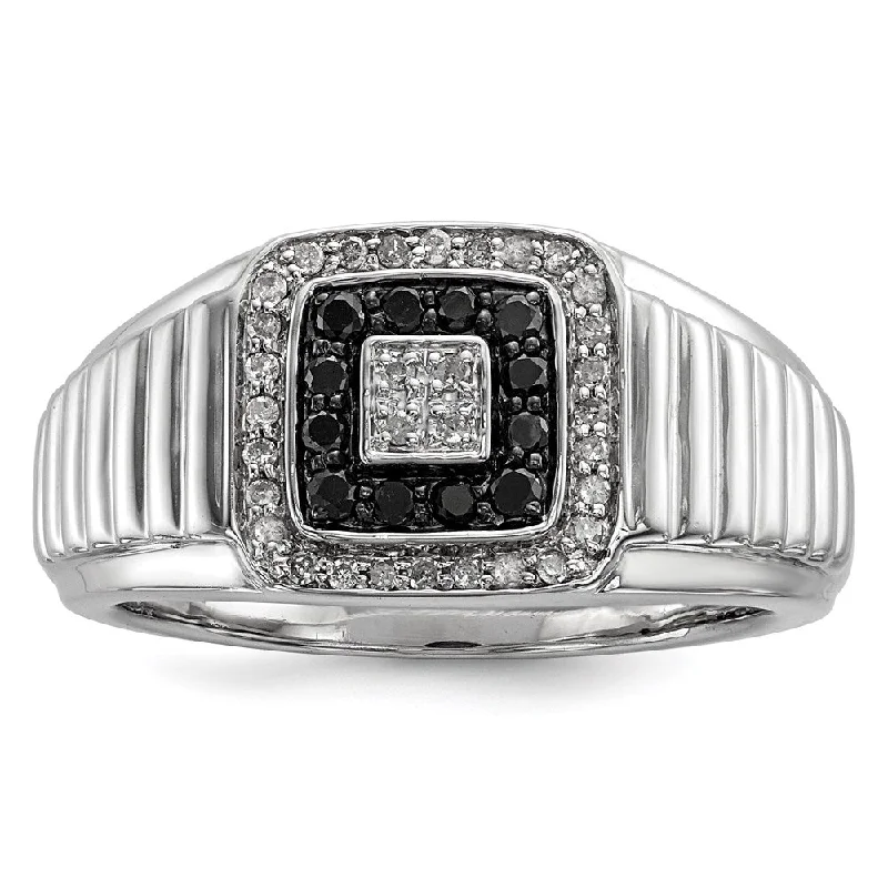 ladies rings for bold fashion -Sterling Silver Rhodium Plated Black and White Diamond Men's Ring