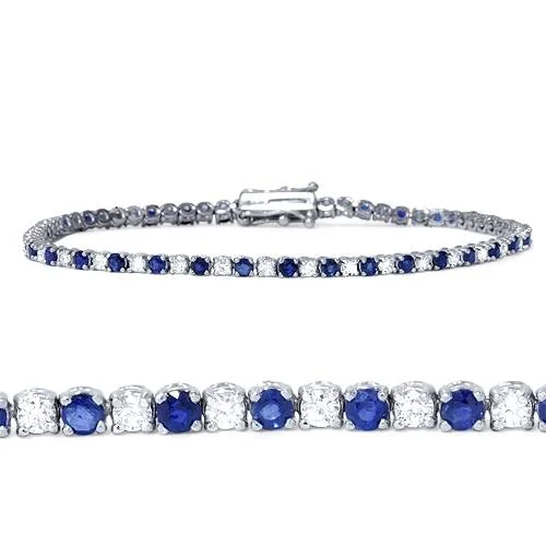 bracelets for everyday wear -2ct Blue Sapphire & Diamond Genuine Tennis Bracelet 14K White Gold