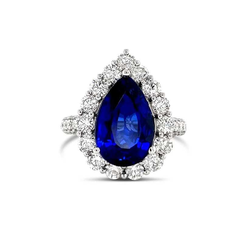 ladies rings simple delicate charm -Pear Shape Sapphire & Diamonds "Adrianna" Ring