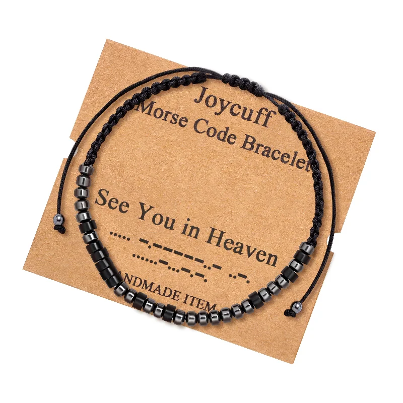 bracelets with gemstone beads -See You in Heaven Morse Code Bracelets for Women