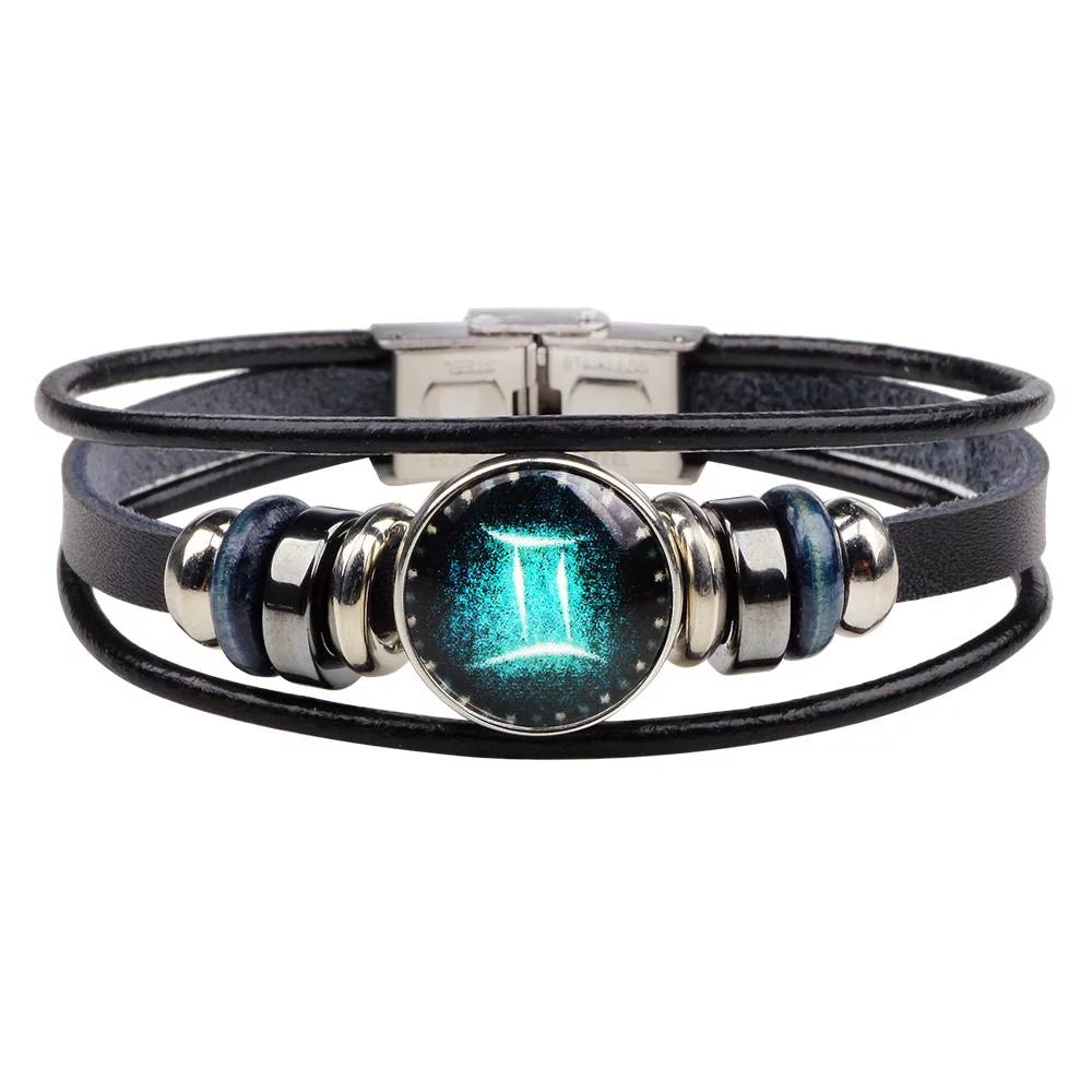 bracelets timeless beauty -Gemini Unisex Astrology Zodiac Sign Constellation Horoscope Leather Wristband Bracelet for Men and Women