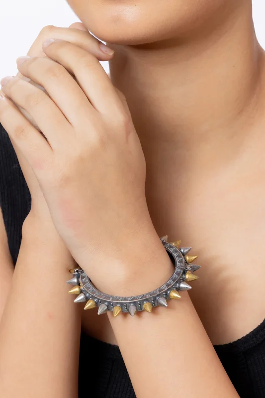 bracelets for teens trendy -Antique Cone Spike Oxidised Kada Bangle