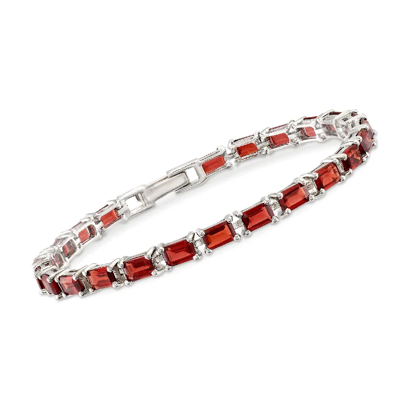 bracelets with cross charm -Ross-Simons Emerald-Cut Garnet Tennis Bracelet in Sterling Silver