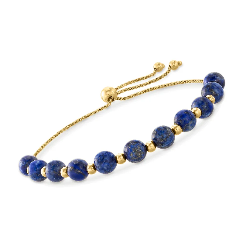 bracelets with sapphire blue -Ross-Simons Lapis and 14kt Yellow Gold Bead Bolo Bracelet