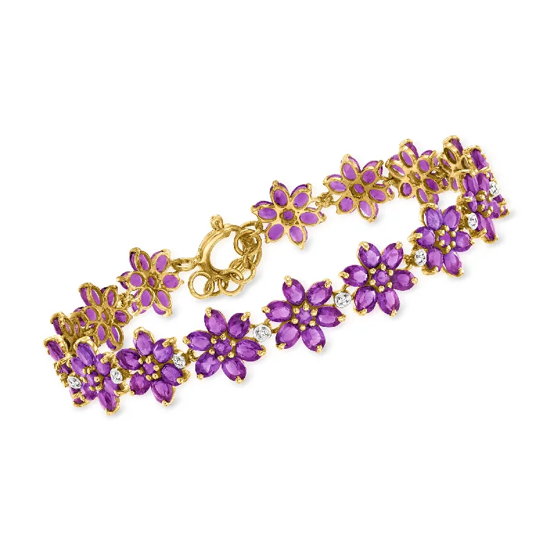 bracelets for anniversary surprise -Ross-Simons Amethyst Flower Bracelet With . White Zircon in 18kt Gold Over Sterling