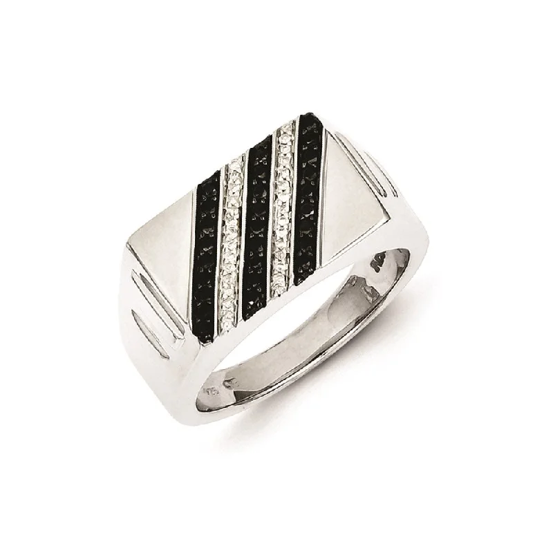 ladies rings with white pearls -Sterling Silver Rhodium Plated Black and White Diamond Men's Ring