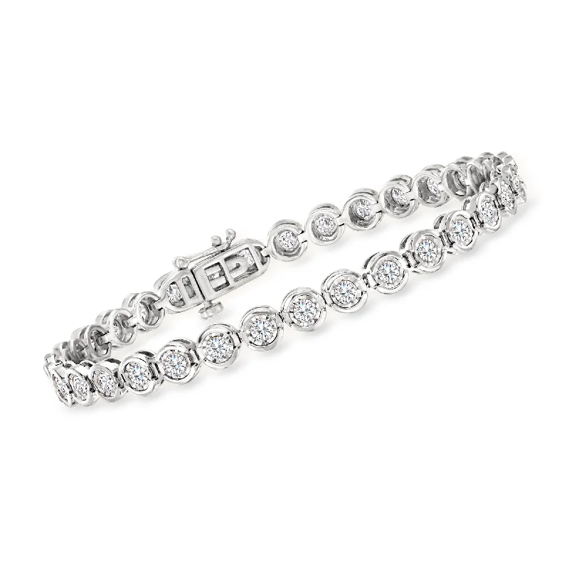 bracelets wide cuff style -Ross-Simons 3.00- Bezel-Set Diamond Tennis Bracelet in Sterling Silver